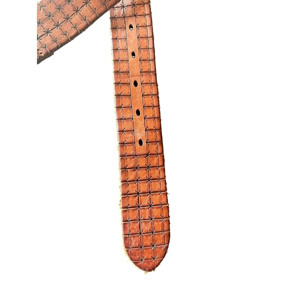 Johnston & Murphy Belt Brown Est 1850 Italian Leather Geometric Starburst 38